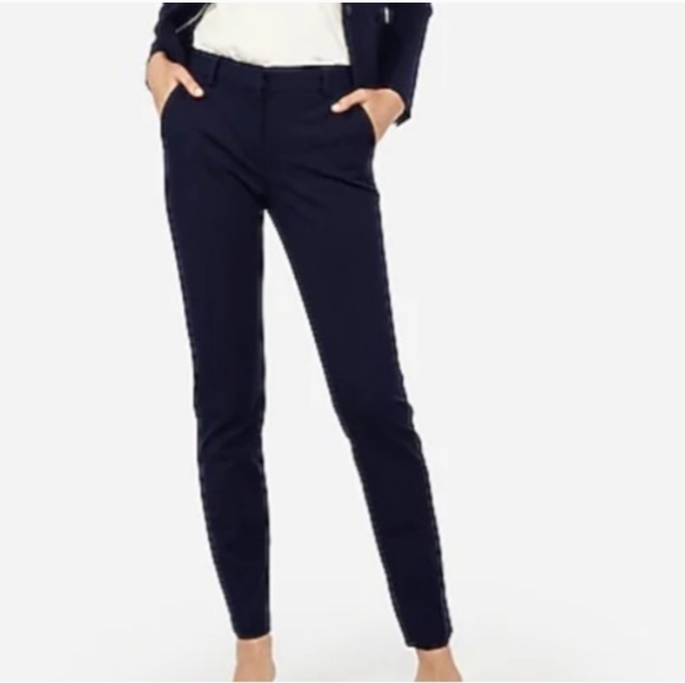 Express Navy Stretch Columnist Ankle Mid Rise Cotton Blend Pants Size 10 Regular
